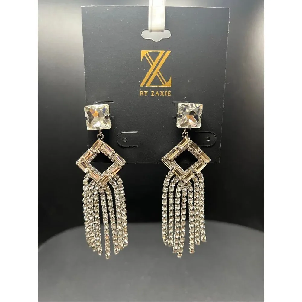 Z by Zaxie Clear Rhinestone Fringe Chandelier Drop Earrings